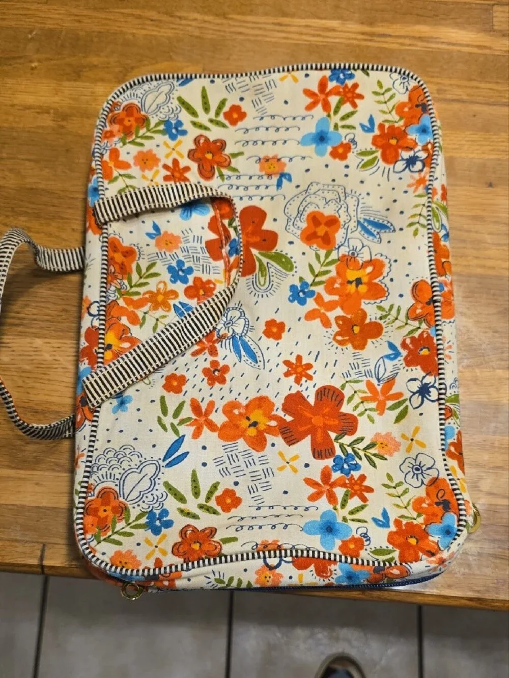 Source Unknown Floral Cosmetic Pouch in Orange, Blue & Cream